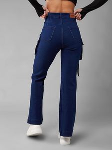 Jean en denim extensible coupe bootcut taille haute court pour femme - Product Image 3