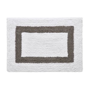 Modern Geometric Cotton <b>Bath</b> <b>Mats</b> Set of 3 Rectangle <b>Non</b>-<b>Slip</b> Machine Washable Tufted Ivory with Gray Border - Product Image 2