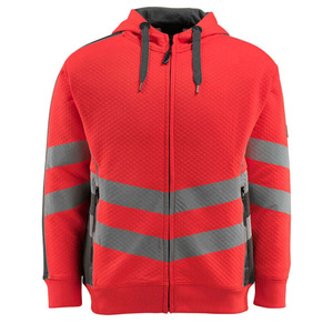 Men's <b>Red</b> Reflective Hooded Fleece <b>Jacket</b> With Zipper Closure Workwear Style Winter Wear - Product Image 1