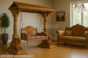 Columpio Interior Dorado Tradicional para Mansiones de Lujo, Madera de Teca Tallada a Mano de Primera Calidad, Maharaja Onjhal, Último Modelo de Columpio para Sala de Estar, Jhula USA - Product Image 4