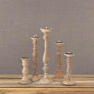Support de bougie en bois de mangue vintage de luxe, porte-bougie en bois, bougie pilier - Product Image 1