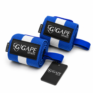 GAPE SPORTS Support de poignet rayé bleu et blanc réglable avec fermeture auto-agrippante pour musculation et entraînement de force unisexe – Prix de gros - Product Image 1