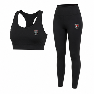 Custom Women's Solid Black Racerback Sports Bra High Waist Leggings Activewear <b>Set</b> Summer Embroidered Logo Stretch Breathable - Product Image 1