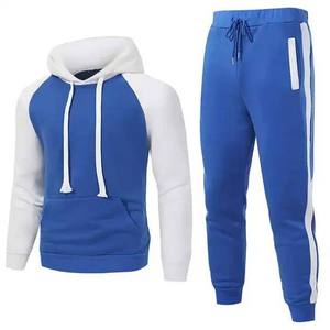 Ensemble de survêtement décontracté pour homme, bleu et blanc, à capuche, manches longues, avec cordon de serrage, pour l'automne - Product Image 1