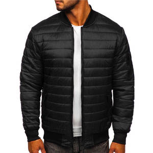Chaqueta Bomber Acolchada Negra para Hombre, Cortavientos, Informal, para Otoño, Relleno de Poliéster, Corte Regular, Cuello Camisero, Cierre de Cremallera - Product Image 1