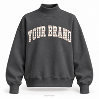 Sweat-shirt surdimensionné à col montant pour femme, couleur anthracite, avec logo brodé en appliqué plat, 32 couleurs, tailles XS-3XL