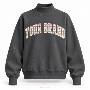 Sudadera Oversize de Cuello Alto para Mujer, Color Carbón, con Apliques Planos y Logotipo Bordado en el Borde, 32 Colores, Tallas XS-3XL - Product Image 1