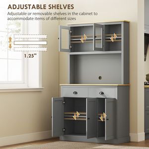 71\" Tall Modern Gray <b>Freestanding</b> <b>Kitchen</b> Cabinet 71\" Tall Pantry Hutch with Wide Countertop and Adjustable Shelves - Product Image 5