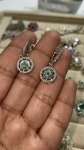 Emerald and Diamond Flower <b>Silver</b> <b>Stud</b> Earrings 92.5 Sterling <b>Silver</b> Earring - Product Image 4