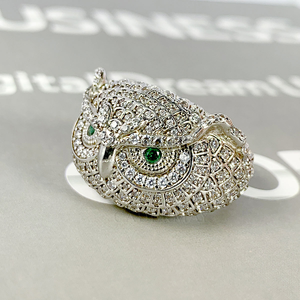 Anillo de Búho Iced Out con Diamante Moissanita, Plata 925, Estilo Hip Hop, Ojo Verde, Lujoso y Distintivo - Product Image 3