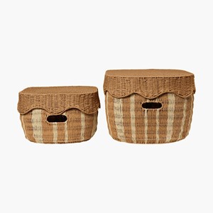 Eco Friendly Wholesale Wave Lid Paper Kids <b>Storage</b> Basket Set Cheap Price Stripe Woven Clothes Toy <b>Bin</b> Bulk Factory Direct OEM - Product Image 2