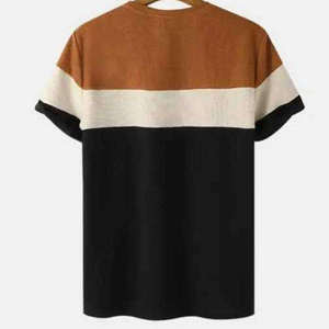 Woven Fabric T-Shirts Custom Digital Print <b>Design</b> High Street Style 100% Polyester Men's Loose Fit O-Neck Short Sleeve - Product Image 4