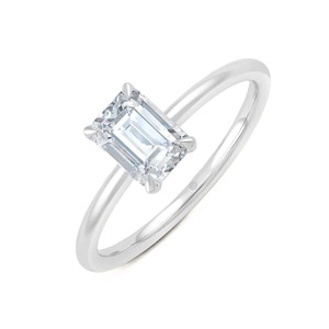 Bague classique en or massif 10K 14K 18K Verdant avec émeraude et 1 diamant de laboratoire taille émeraude 0,3 carat VVS, idéale pour les occasions spéciales et les soirées - Product Image 1