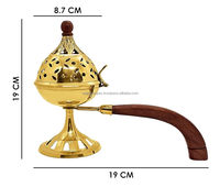 Quemador de Incienso de Metal y Latón Religioso Más Vendido con Mango de Madera, Vajilla con Impresión UV, Color Personalizable, Estilo Europeo para el Hogar