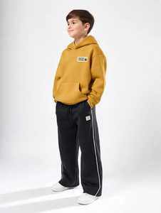 Winter <b>Kids</b> Unisex Hooded Sweatshirt and Jogger Pants <b>Tracksuit</b> Set Yellow Top <b>Black</b> Side Stripe Pants Fleece Loose Fit - Product Image 4