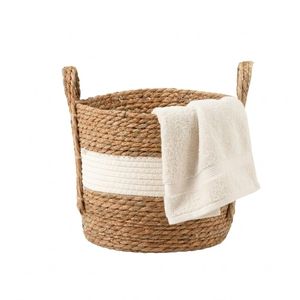 Cotton Seagrass <b>Basket</b> Handmade Woven Storage <b>Basket</b> Natural Grass <b>Basket</b> with Cotton Handles for Home Decor <b>Laundry</b> - Product Image 1