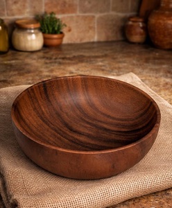 Tazón para Servir Ensaladas de Madera de Acacia Hecho a Mano, con Grano Único, Ecológico, Duradero, 1 kg, Estilo Americano - Product Image 1