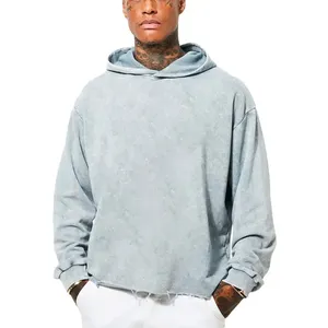 New Unisex Vintage Winter Hoodie 100% Cotton Fleece Solid Pattern Acid Wash Anti-Shrink Crewneck High-quality Embroidered - Product Image 2