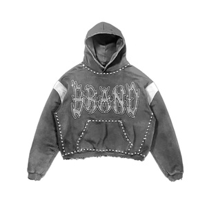 Sudadera con Capucha Oversize para Hombre, Gris, con Logotipo de la Letra B Bordado, Estilo Urbano, Tejida en Algodón, Sudadera con Capucha de Estilo Otoñal - Product Image 2