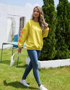 Sudadera de Moda para Mujer, Casual, con Hombros Caídos, Cuello Redondo, Transpirable, de Algodón, con Mangas Bordadas - Product Image 3