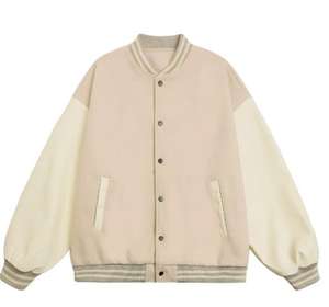 Chaquetas de Béisbol al por Mayor, Personalizadas con Logotipo, de Felpa Francesa, para Adultos, en Blanco, de Dos Tonos, para Hombre y Mujer, con Cuello Alto - Product Image 3