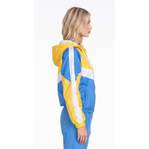 <b>Women</b> Embroidered Logo Hooded Windbreaker <b>Jacket</b> Front Pockets Elastic Waist Hem Ladies Outdoorwear Waterproof Zipper Hoodie - Product Image 3
