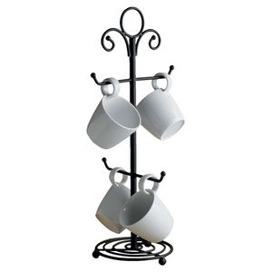 Support de tasses créatif et moderne en métal écologique avec 6 crochets, finition noire élégante, pour rangement et présentation de tasses de cuisine - Product Image 6