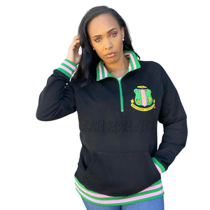 Sudadera AKA con Cierre de Cremallera, Unisex, Negra y Verde, de Felpa Premium, Estilo Casual Griego, Color Negro y Verde - Product Image 5