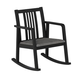 Poltrona da Interno in Legno Massello di Gomma con Capacità di Carico di 180 kg, Cuscino in Lino Nero, Sedia Relax - Product Image 1