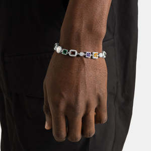 Elegant 925 sterling <b>silver</b> <b>bracelet</b> featuring vibrant multicolor gemstone accents surrounded by sparkling VVS moissanite halos - Product Image 3