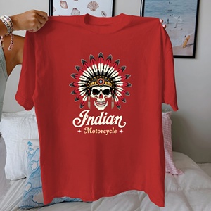 Tête de mort avec texte Indian Motorcycle Tshirt pour femme en pur coton coupe confortable - Product Image 2