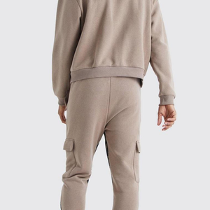 Ensemble de survêtement beige à capuche pour homme, sweat-shirt à manches longues et pantalon cargo avec poche camouflage - Product Image 6