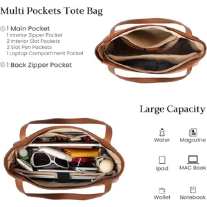 Sac fourre-tout en cuir véritable pour femme, sac à main de travail de grande capacité, sac à main classique en cuir pour le bureau, les voyages et l'usage quotidien - Product Image 4