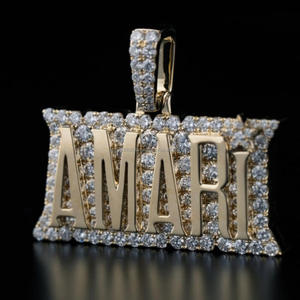 <b>Custom</b> Amari Moissanite <b>Name</b> Pendant Solid Gold Hip Hop <b>Necklace</b> Luxury Personalized Jewelry - Product Image 1