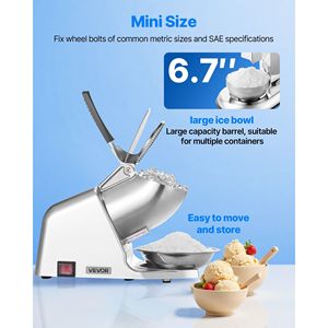 Macchina Elettrica per Ghiaccio Tritato a 4 Lame, 129 kg/ora, in Acciaio Inossidabile, con Coperchio Ciotola, Modello 2022, Tritaghiaccio e Raschiaghiaccio - Product Image 3