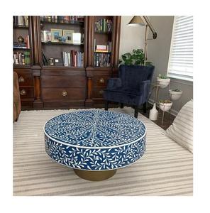 Mesa con Incrustaciones de Hueso de ILAHI, Diseño Moderno con Detalles de Ágata, Almacenamiento Portátil, Muebles para el Hogar - Product Image 1