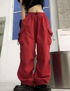 Pantalon cargo pour femme, taille haute, 100% coton, toile, uni, broderie, multi-poches, léger, jambe large, décontracté, automne - Product Image 6