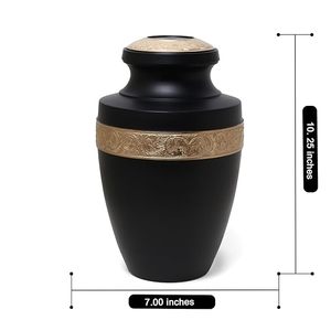 Urne funéraire de luxe pour animaux de compagnie, forme goutte d'eau, noire avec bande dorée, en polyrésine durable, pour commémorations d'animaux. - Product Image 2