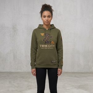 Twin City <b>Women's</b> <b>Navy</b> Hooded Sweatshirt Full Sleeve Knitted Cotton Front Logo Autumn Wear - Product Image 4