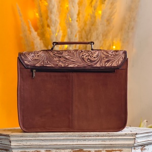 Hand <b>Tooled</b> Floral Carved 100% Genuine <b>Leather</b> Laptop Bag Custom Logo OEM Service Comfortable Durable Handbag At Wholesale Price - Product Image 4