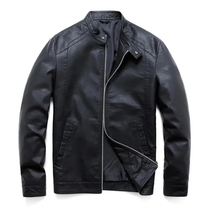 Veste d'hiver pour homme la plus vendue, en cuir véritable avec col montant et fermeture éclair, veste en cuir de marque pour garçons - Product Image 4