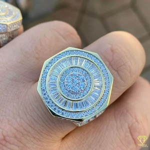 Bague octogonale de luxe en moissanite pour homme, bijoux hip-hop, bague en moissanite sertie de pierres baguette. - Product Image 3
