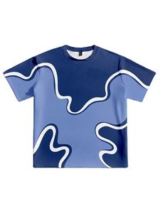 T-shirt à manches courtes pour homme, motif géométrique bleu classique, impression numérique, coupe classique, col rond, tissu jersey décontracté - Product Image 1