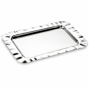 Wholesale Luxury <b>Rectangular</b> Stainless Steel Serving <b>Tray</b> <b>Mirror</b> Polish Wavy Ruffle Edge Food Platter for Hotel Restaurant Party - Product Image 1