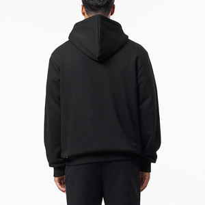 Survêtement à capuche zippé noir pour homme avec poches latérales, coupe décontractée, couleur unie, 100 % coton, poids moyen, idéal pour l'automne - Product Image 2