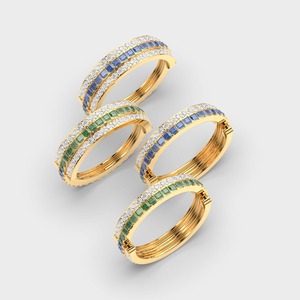 เครื่องประดับสั่งทำพิเศษ ทองคำแท้ 18K สีเหลืองทอง ประดับด้วยไพลินสีน้ำเงินธรรมชาติ เพชรแล็บ ทรงสามแถว แบบ Eternity สำหรับงานแต่งงาน ครบรอบแต่งงาน สามารถสวมซ้อนกันได้ - Product Image 3
