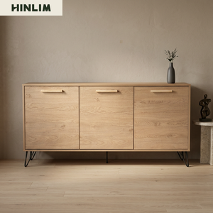 Aparador moderno industrial de roble Samos de 1.49m, mueble buffet de diseño escandinavo moderno con patas metálicas. - Product Image 6