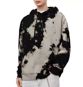 Sweat à capuche polaire unisexe noir et blanc délavé à l'acide avec poche kangourou, en coton mélangé, vente en gros OEM ODM - Product Image 5