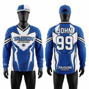 Maillot de paintball pour homme en polyester interlock 220g de qualité supérieure, bleu royal, blanc, noir, design à panneaux, impression numérique personnalisée sur le devant, respirant - Product Image 1