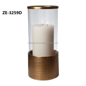 Round <b>Hurricane</b> Candleholder With Gold Base And Clear Glass Cylinder For Home Decoration - Product Image 6